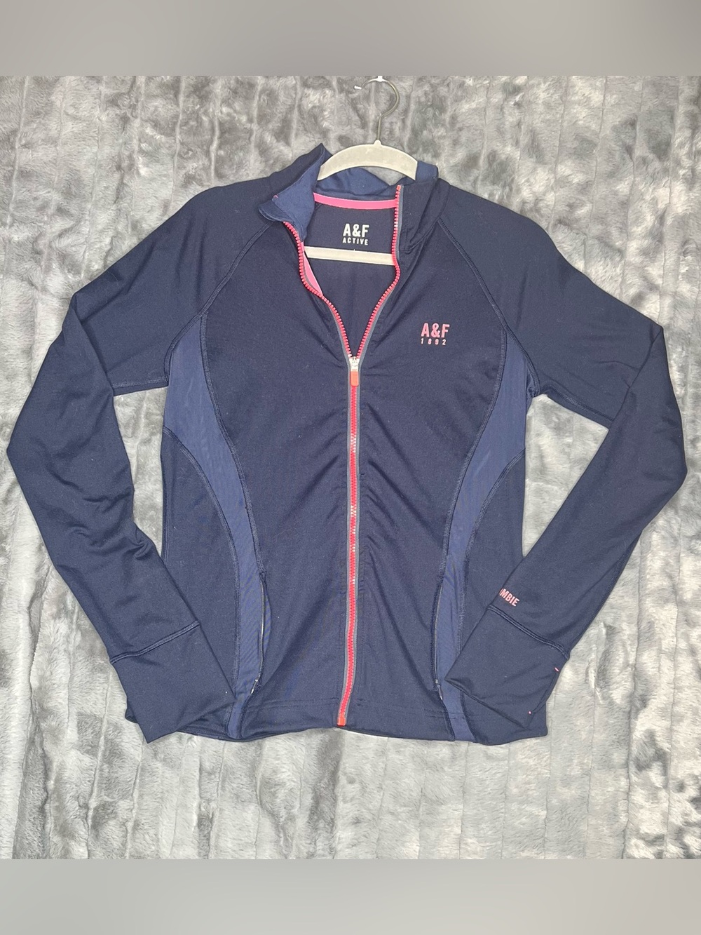 Abercrombie A&F Active Navy Pink Zip Track Jacket Womens L Athletic Y2K